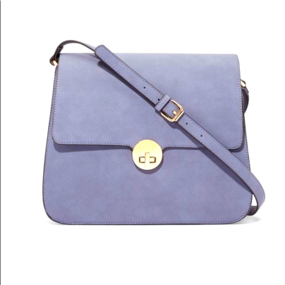 JustFab Blue Smoke Messenger Turn Lock Shoulder Bag.